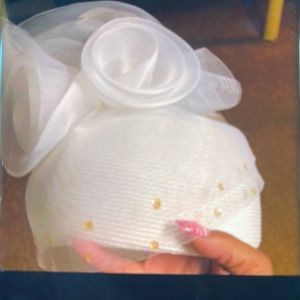 MOVING SALE NO HAGGLING DEBORAH FASHIONS OFF WHITE HAT WITH LACE FEATHER SEQUINS